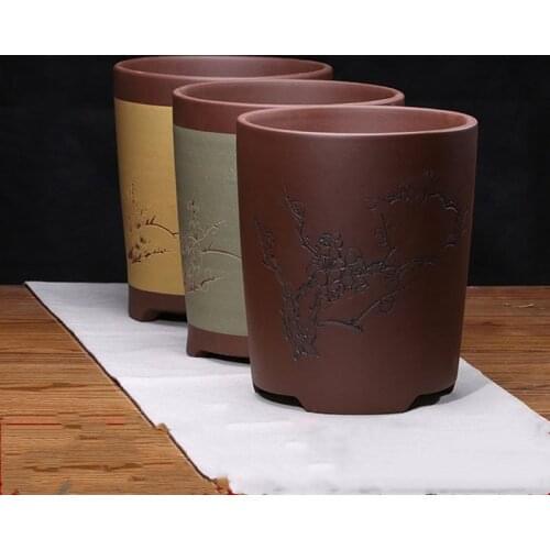 Purple Sand Flower Bonsai Green Plants Modern Chinese Simple Style Straight Mouth Orchid Pot Desktop Potted Plant