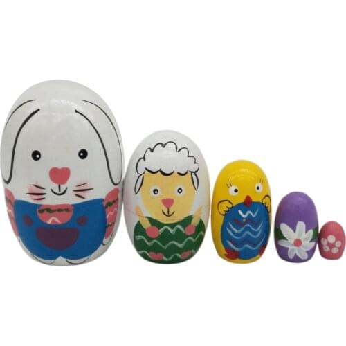 5 Layers Russia Matryoshka Dolls Lovely Animal Baby Doll Puppets Kids' Gift 10 cm Animal Pattern Hand Painted
