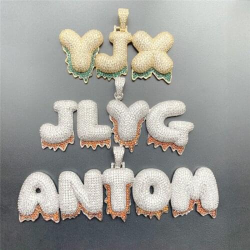 Lucky Sonny Hip Hop Custom Necklaces DIY Green Drip Bubble Letters Name Pendant Gold Silver A-Z Initials Men Jewelry Gift LSN001