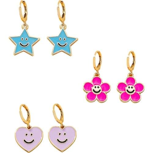 Y2K Jewelry Star Heart Flower Smiley Earrings For Women Vintage Harajuku Cute Earring Charms 90s Aesthetic New Gits Wholesale
