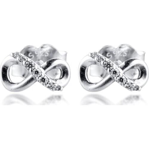 Sparkling Infinity Stud Earrings 925 Sterling Silver Jewelry For Woman Make up Fashion Female Earrings Party Jewelry