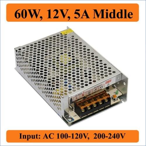 60W 12V 5A Middle Switching Power Supply AC 100-120V/200-240V input to DC 12V 5A Output for LED Strip Light Bulbs or CCTV camera