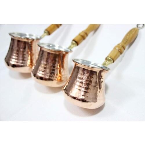 Turkish Coffee Pot Milk Pot Cookware Copper Pot Decorative Utensils Water Pot Authentic Coffee Pot Wooden Handle 3 Pieces