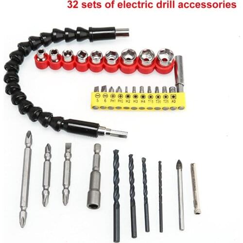 32pcs Universal Flexible Shaft Set Electric Screwdriver Accessories Drill Sleeve Flexible Shaft Kit Repair Tools with Drill Bit