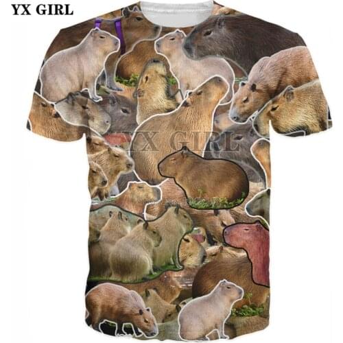 YX GIRL Drop shipping 2018 summer New style Fashion animal 3d t shirt Capybara Collage Print Mens Womens casual T shirt