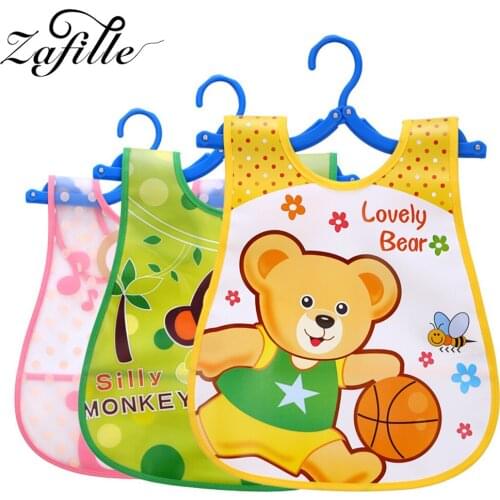 AFILLE Baby Bibs Cartoon Print Baby Stuff Plastic Waterproof Adjustable Baby Apron Lunch Feeding Clothes Unisex Baby Accessories