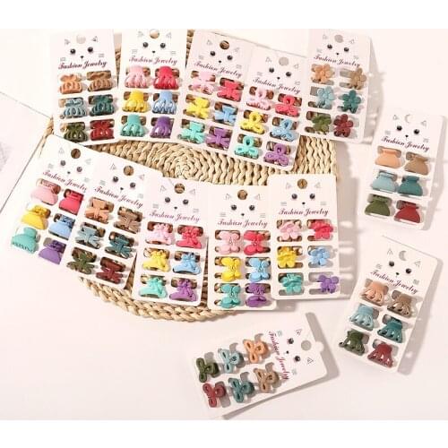 6PCS Small Hair Crabs For Girls Acrylic Cute Candy Color Flower Butterfly Hair Clip Clamp Children Mini Hairpin Hair Accessories