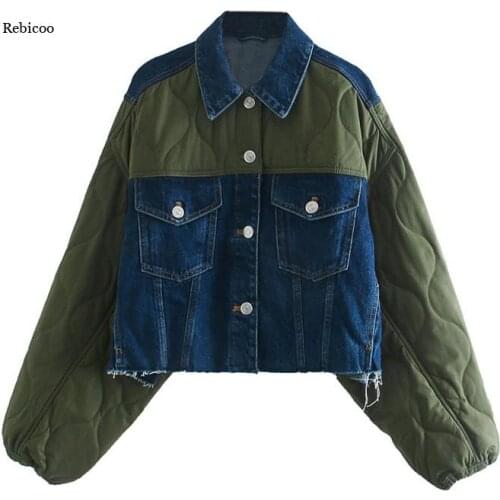 Winter Reversible Patchwork Coat Women Turn Down Collar Long Sleeve Oversized Jackets Femme Streetwear Vintage Split Denim Coats