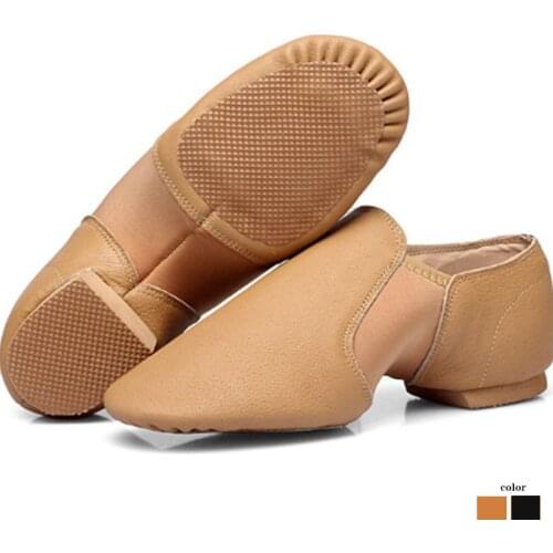 Woman Black Brown Genuine Leather Jazz Shoes Soft Dancing Sneakers Gymnastics Dance Shoes Unisex Slip On Pratice Dance Shoes Tan