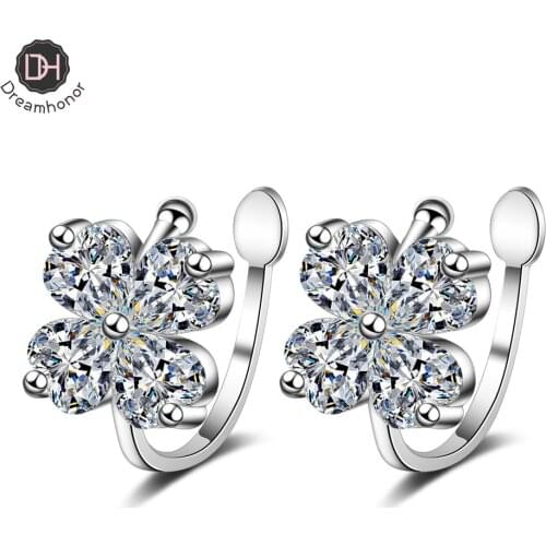 Dreamhonor 925 Sterling Silver Ear Cuff Earrings Without Piercing Zirconia Flower Ear Clips Earrings Women Girls Jewelry
