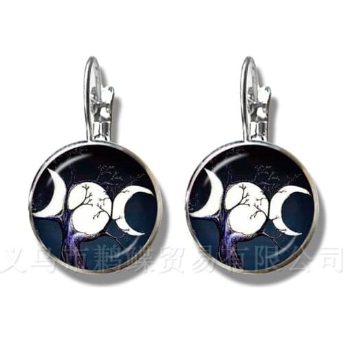 Triple Moon Goddess Wicca Pentagram Magic Amulet Talisman Women Earrings Tibetan Vintage Jewelry Gift For Family Talisman