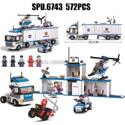 Sluban 0376 572pcs 2in1 Urban Mobile Police Station Car Truck Helicopter Building Block Toy