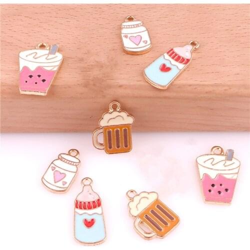 10pcs Enamel Baby Bottle Cups Beer Glass Gold Tone Charms for Earrings Necklace Pendant Findings DIY Jewelry Making Accessory