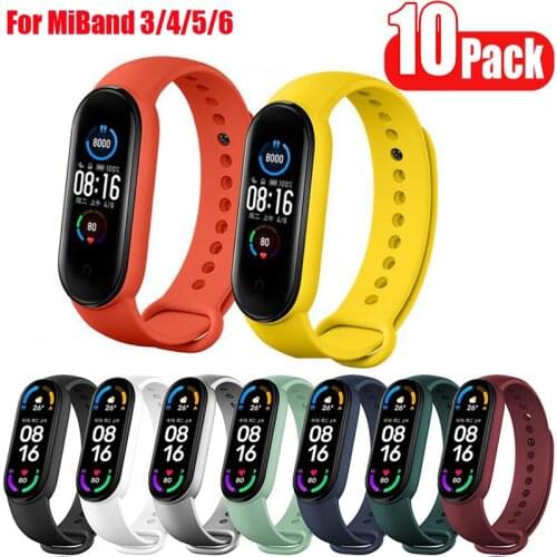 10 Pcs/Pack Wrist Strap For Xiaomi Mi Band 6 Bracelet Miband 5 4 3 Replacement Silicone Band For Xiaomi MiBand 6/5/4/3 Accessory