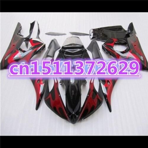 100%new Fairing bodywork for YZF R6 2003 2004 2005 YZF-R6 03 04 05 red flames in black YZFR6 600 03-05 fairing kit-Dor D