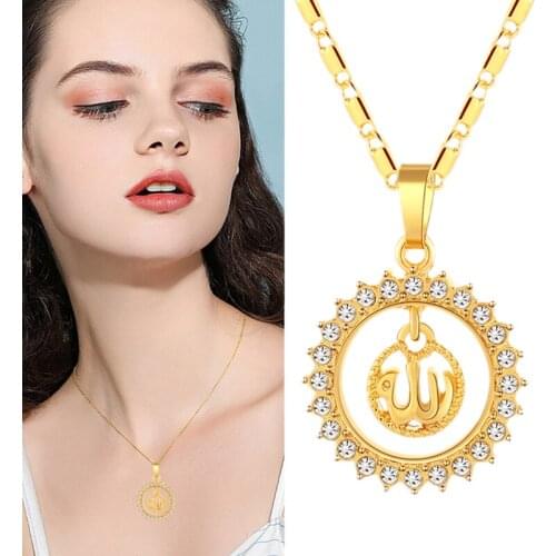 24Styles New Fashion Trend Muslim Allah Necklace Round Diamond Set Personality Chain Pendant Jewelry Accessories Gift For Unisex