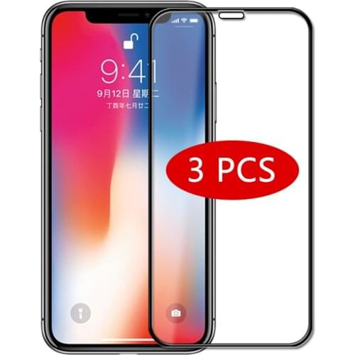 3Pcs Tempered Glass Film for iPhone X 11 Pro 9D Full cover Screen Protector for iPhone XS MAX XR 8 7 6 Plus Black border Film