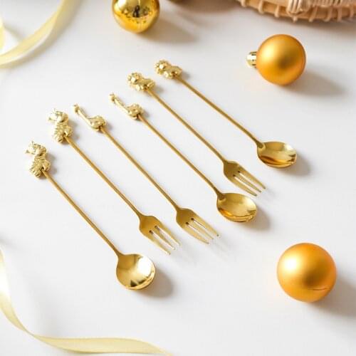 304 Stainless Steel Coffee Spoon Creative Tableware Tea Spoons Dessert Fork with Animal pattern