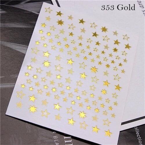 1pc 3D Nail Slider Stars Stickers Glitter Shiny Decoration Decals DIY Transfer Adhesive Golden Silver Nail Tips Accessories