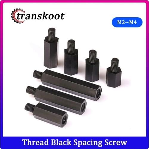 50Pcs M2/M2.5/M3/M4+6mm Thread Black Spacing Screw For PCB Board Fixed Nylon Standoff Spacer Pillar