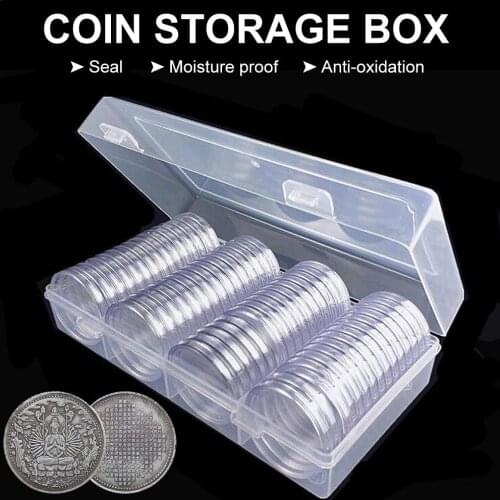 60 Pieces 40 mm Silver Eagles Coin Capsules Coin Case Coin Holder Storage Container with Storage Organizer Box for Coin Collecti