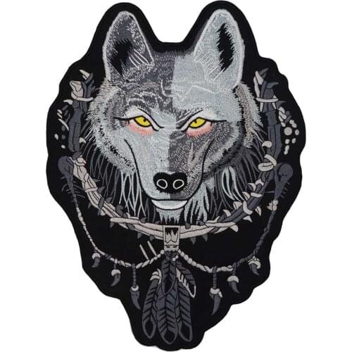 LARGE WOLF Embroidered Sewing Label punk biker Patches Clothes Stickers Apparel Accessories Badge