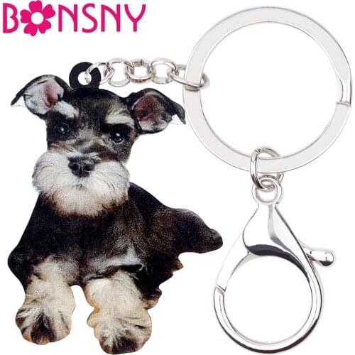Bonsny Acrylic Anime Schnauzer Dog Key Chain Keychains Rings Holder Novelty Animal Jewelry For Women Girls Pet Lovers Gift Charm