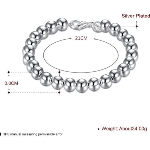Foreign trade new fashion N925 sterling Silver color 8M Buddha beads bracelet - solid spherical Silver color chain bracelet H126