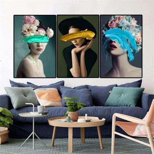 Splash ink Creative Modular Abstract Women Canvas Paintings Poster Wall Art Print Pictures Scandinavian Painting Wall Home Decor