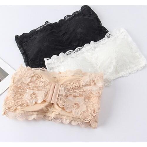 Womens Bra Lace Sexy Floral Bralet Bra Bustier Back Closure Bandeau Crop Top Padded Bra Bralette Strapless Tube Top Lingerie