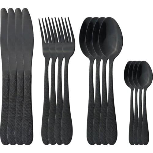 Black Dinnerware Silverware Set Cutlery Set Knives Fork Coffee Dessert Teaspoons Stainless Steel Flatware Kitchen Home Tableware
