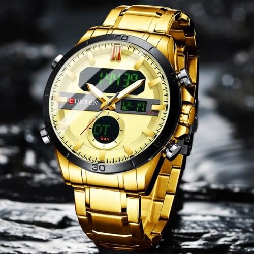 CURREN 2021 New Digital Quartz Mens Watches with Stainless Steel Brand Sports Chronograph Led Quartz Watch Men Relogio Masculino