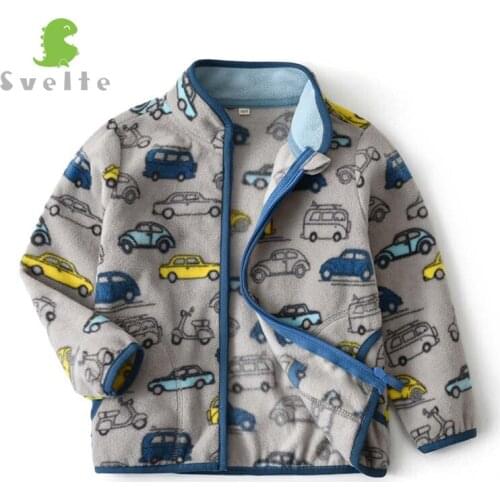 SVELTE 2-14 Yrs Boys Fall Fleece Cardigan Jacket Printed Cartoon Car Pattern Coats Kids Fashion Winter Sweater Clothing