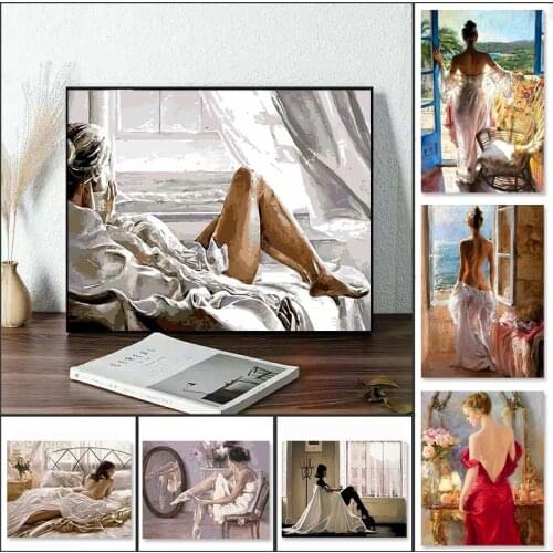 GATYZTORY DIY Painting By Numbers Figure Picture On Canvas Coloring By Numbers Acrylic paints Home Decor