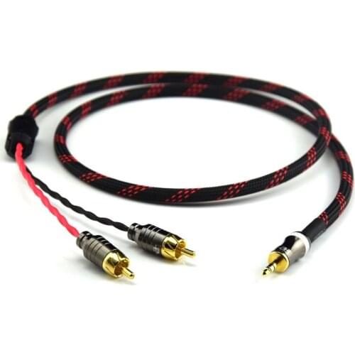 Hifi 3.5mm to 2RCA Audio Cabler PC Mobilephone Amplifier Interconnect High Qualitu 3.5 Jack to RCA Cable