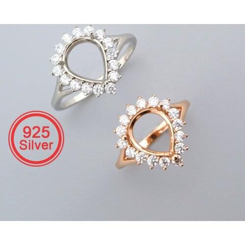8x10MM Pear Halo Prong Ring Settings Solid 925 Sterling Silver Rose Gold Plated Set Size DIY Ring Bezel for Gemstone 1294233