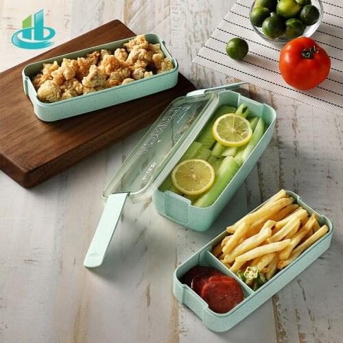 900ml Portable Healthy Material Lunch Box 3 Layer Wheat Straw Bento Boxes Microwave Dinnerware Food Storage Container Foodbox