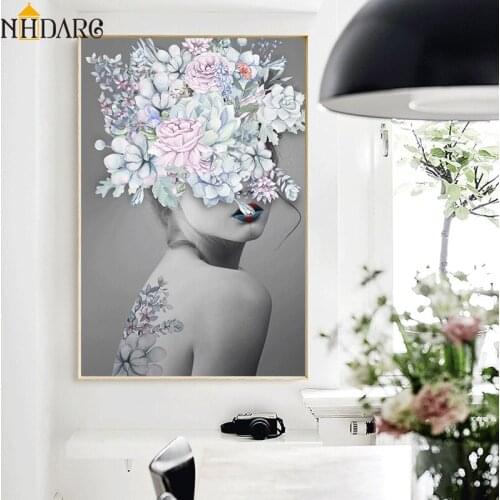 Creative Flower Girl Style Decoration Posters and Prints Canvas Art Paintings Wall Pictures for Living Room Home Decor