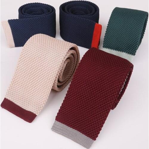 Linbaiway 5cm Flat Head Knitted Ties for Mens Knitting Ties Narrow Skinny Wedding Red Neckties Woven Designer Cravat Custom Logo