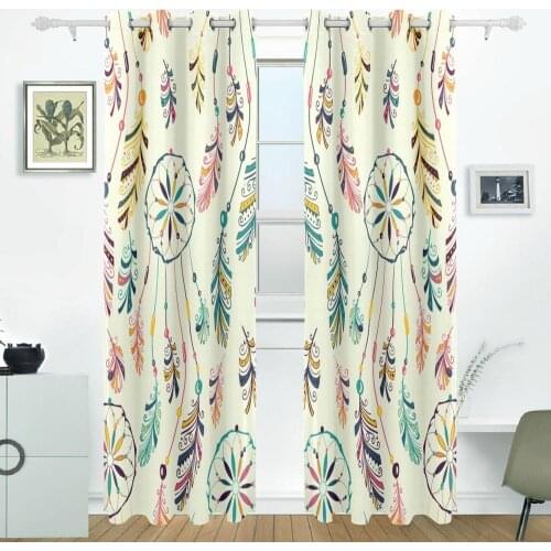 Dreamcatcher Feather Curtains Drapes Panels Darkening Blackout Grommet Room Divider for Patio Window Sliding Glass Door