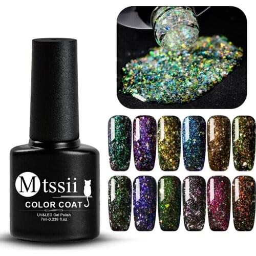 Mtssii 7ml Glitter Gel Holographic Irregular Sequin Nail Gel Shiny Semi-permanent Soak Off UV Gel Varnish Starry Sky Effect