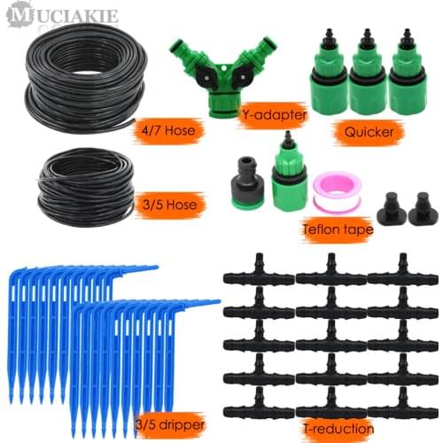MUCIAKIE 50M 4/7 to 3/5MM Micro Drip Irrigation System Garden Bonsai Plant Dripper Watering Kits with 1/4 1/8'' PVC Hose Elbow