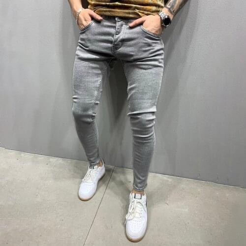 Mens Elastic Waist Skinny Jeans Men Casual Stretch Tight-fitting Small Foot Jeans Fashion Solid Color Jeans 2021 Hot Pink