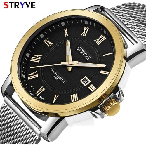 New Arrival Stryve Brand Luxury Full Stainless Steel Male Business Calendar Clock Waterproof Men Quartz Watch 2018 Montre Homme