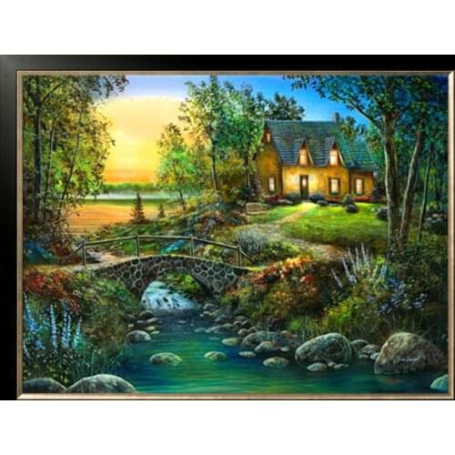 Forest bridge scenery Arts Needlework 14CT Canvas Unprinted Handmade Embroidery Cross Stitch Kits DIY Home Decor