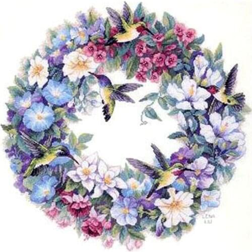 Newest High Quality Handmade Crafts DIY 14 Counted Cross Stitch Kits Hummingbirds and Garlands European Styles Embroidery