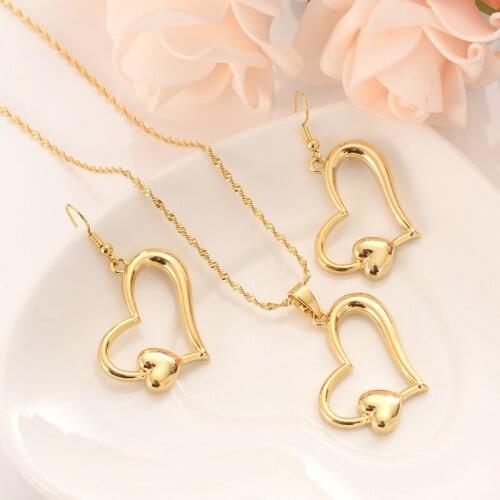 Gold Necklace Earring Set Women Party Gift Dubai love big heart Jewelry Sets bridal party gift DIY charms girls kid Jewelry