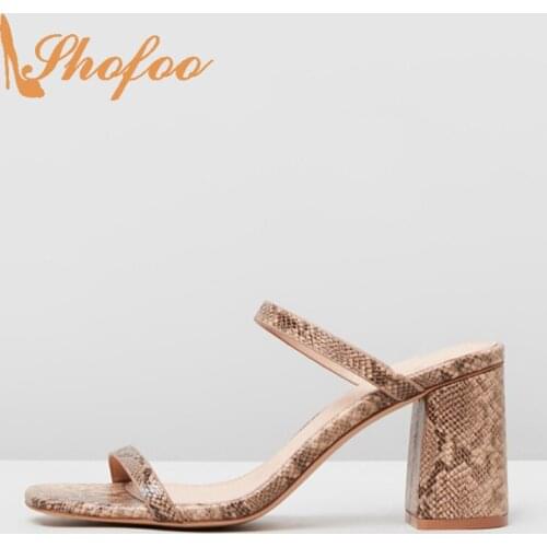 Neon Green Snake Pattern High Chunky Heels Sandals Woman Beach Slides Large Size 13 15 Female Summer New Shoes Casual Shofoo