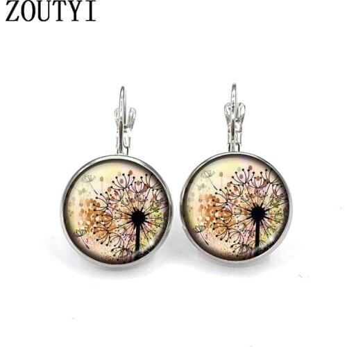 New/glamour fashion dandelion pattern photos, convex glass inlay earrings, feminine decoration