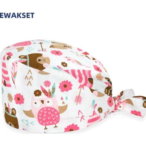 New Cotton Anime printing Breathable Scrub hat pet shop spa uniform Sweat towel hat beauty salon work scrub caps women and man
